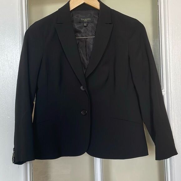 Talbots petite two button black wool blend blazer office jacket size 2P preowned - Picture 1 of 10